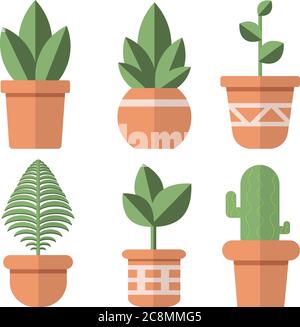 Pflanzen Und Töpfe Icon Set Flat Design Illustration Vektor Stock Vektor