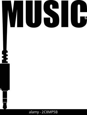 Music Text Logo 3.5-mm-Klinkenstecker, schwarzes Symbol Vektor Stock Vektor