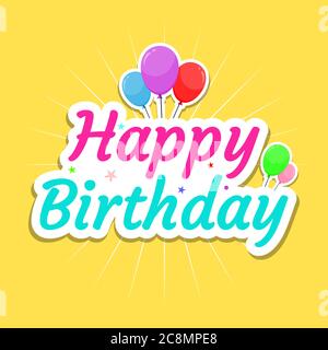 Happy Birthday Karte Text mit Ballons auf gelbem Hintergrund Feier Vektor Illustration Stock Vektor