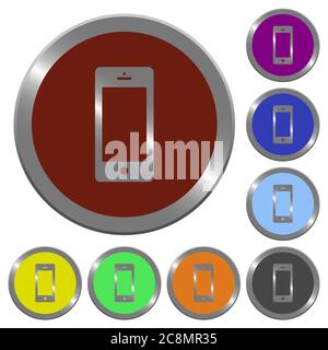 Set von glänzenden münzähnlichen Farb-Handy-Tasten. Stock Vektor