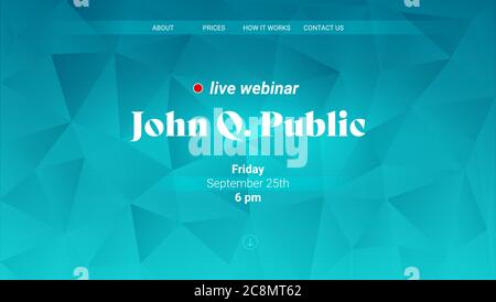 Vorlage für Landing Page für Streaming-Übertragung oder Live-Webinar. Einladung zum Live-Webinar. Ein Modell für eine Geschäftskonferenz. Vektorgrafik Stock Vektor