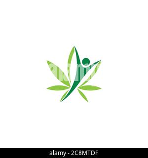 Gesunde Menschen und Cannabis Leaf Logo Design Stock Vektor