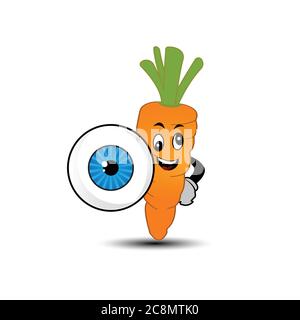 Karotte und Auge Maskottchen Cartoon-Charakter. Vektor für Designvorlagen Stock Vektor