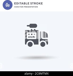 Ice Cream Truck Icon Vektor, gefüllt flaches Zeichen, solides Piktogramm isoliert auf weiß, Logo-Illustration. Ice Cream Truck Symbol für die Präsentation. Stock Vektor