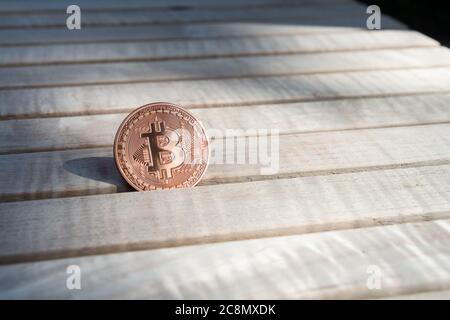 Foto Golden Bitcoins (neues virtuelles Geld) Stockfoto