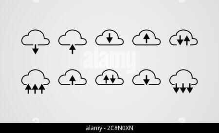 Cloud Tech Sammlung. Upload Download-Daten. Cloud-Speicher. Datenübertragung. vektor-Illustration Stock Vektor