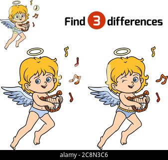 Finden Sie Unterschiede, Bildung Spiel für Kinder, Engel Stock Vektor