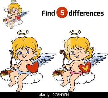 Finden Sie Unterschiede, Bildung Spiel für Kinder, Engel Stock Vektor
