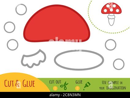 Bildung Papier Spiel für Kinder, Amanita. Verwenden Sie Schere und Kleber, um das Bild zu erstellen. Stock Vektor