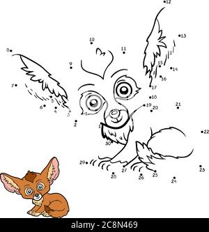 Zahlen Spiel, Bildung Punkt zu Punkt Spiel für Kinder, Fennec Fuchs Stock Vektor