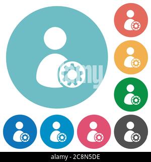 Symbol für die Einstellungen für das flache Benutzerprofil auf einem runden Farbhintergrund. Stock Vektor