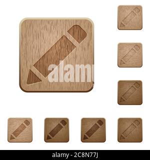 Set aus geschnitzten Holzbleistiftknöpfen in 8 Variationen. Stock Vektor