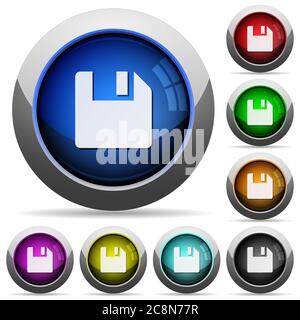 Runde, glänzende Schaltflächen zum Speichern von Dokumenten. Angeordnete Ebenenstruktur. Stock Vektor