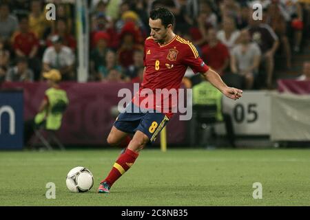 Xavi Hernandez während der Euro 2012, Frankreich - Spanien am 23. Juni 2012 in Donbass Arena, Donetsk- Foto Laurent Lairys / DPPI Stockfoto