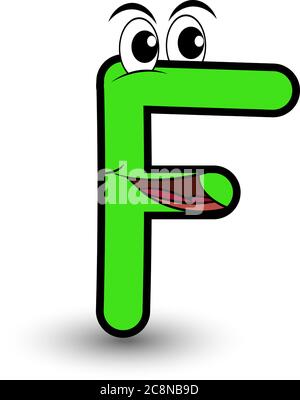 Lustige Hand gezeichnet Cartoon gestylt Schriftart bunten Buchstaben F mit lächelndem Gesicht Vektor Alphabet Illustration isoliert auf weiß. Gut für Kinder, die activi lernen Stock Vektor