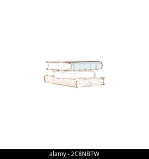 Stapel von alten Büchern handgezeichnete Vintage Grunge Stil bunte Cartoon Illustration Vektor auf weiß isoliert. Lesen Stock Vektor