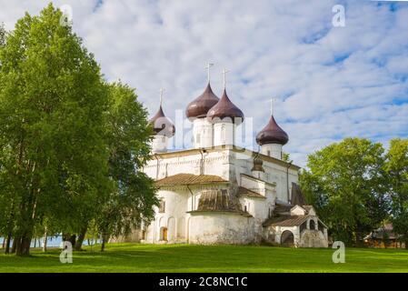 Blick auf den Dom von der Geburt Christi an einem sonnigen Tag im August. Kargopol, Russland Stockfoto