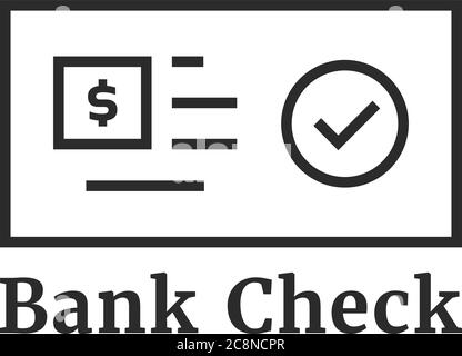 Schwarzes Bankscheck lineares Symbol wie Zahlung Stock Vektor