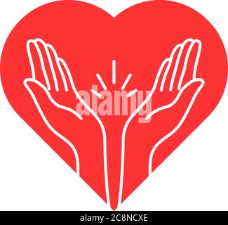 Gebet Kontur Hände mit Herz-Logo Stock Vektor