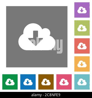 Cloud Download flache Symbol auf Farbe quadratischen Hintergrund gesetzt. Stock Vektor