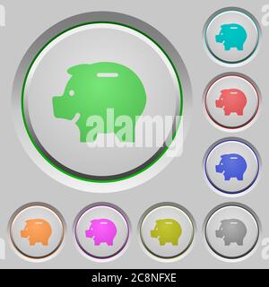 Satz von Farbe Sparschwein versenkt Druckknöpfe. Stock Vektor