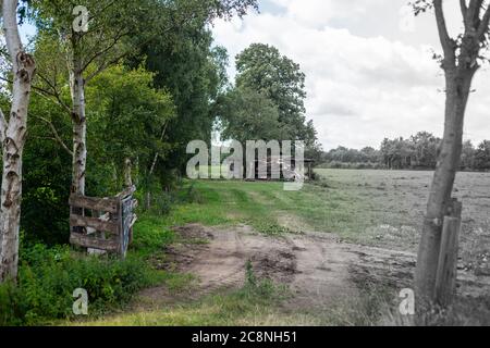 Landschaftsfotos, die das Alte und Neue mit einem Farbverlauf in Schwarz und Weiß kombinieren Stockfoto