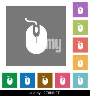 Computermaus flaches Symbol auf farbigem quadratischem Hintergrund gesetzt. Stock Vektor