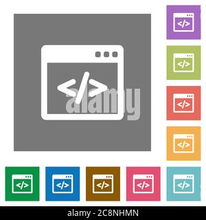 Programmierung Code flach Symbol auf Farbe quadratischen Hintergrund gesetzt. Stock Vektor