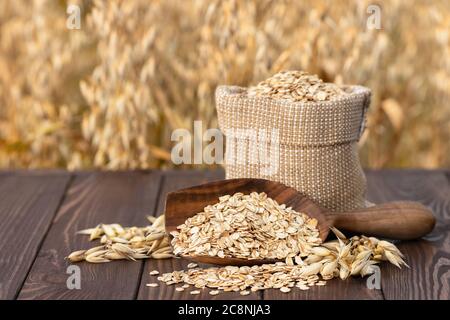 Haferflocken und Feld Stockfoto