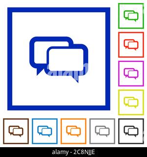 Set von Farbe quadratisch gerahmte Chat-Blasen flache Symbole auf weißem Hintergrund Stock Vektor