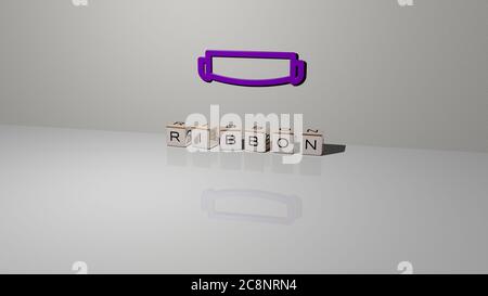 3D-Illustration von Ribbon Grafiken und Text von metallischen Würfel Buchstaben für die damit verbundenen Bedeutungen des Konzepts und Präsentationen. Hintergrund und Design Stockfoto