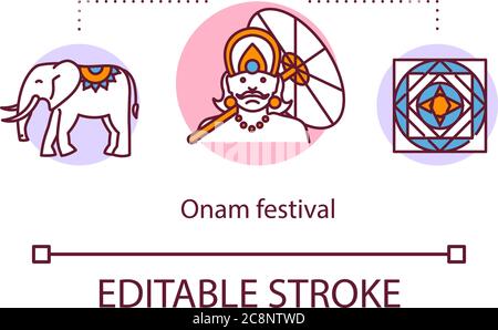 Onam Festival Konzept Ikone. Hinduistische Feiertage. Kerala und Malayali Festivals. Indische Ernte Festival Idee dünne Linie Illustration. Vektor isoliert Outlin Stock Vektor