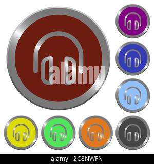 Satz farbiger, münzähnlicher Headset-Tasten. Stock Vektor