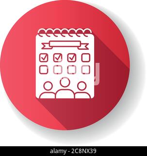 Campus Events flaches Design lange Schatten Glyphe Symbol. Unterhaltung für Studenten. Campus-Leben. Planer und Kalender. Dienstplan. Universitätsleitung. Silh Stock Vektor