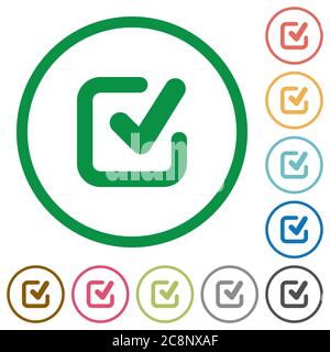 Auswahlfarbe rund umrissene flache Symbole auf weißem Hintergrund Stock Vektor