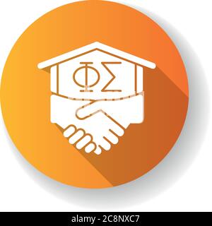 Fraternity flache Design lange Schatten Glyphe Symbol. Brüderliche Organisation in der Universität. Männerclub, Verein. College-Bruderschaften. Aktivitäten der Schüler. Stock Vektor