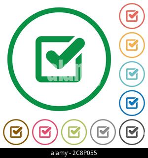 Satz von Kontrollkästchen Farbe rund umrissene flache Symbole auf weißem Hintergrund Stock Vektor