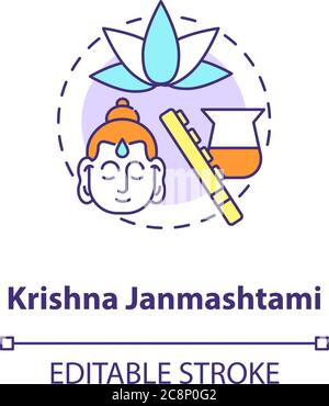 Krishna janmashtami Konzept-Ikone. National indian Festival, Krishna Gottesdienst Tag Idee dünne Linie Illustration. Religiöse Feiertagsfeier. Vektor-iso Stock Vektor