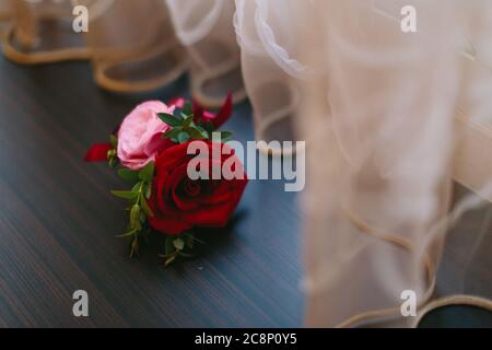 Nahaufnahme einer Rosenkossage, die während einer Hochzeit in Malaysia verwendet wurde Stockfoto
