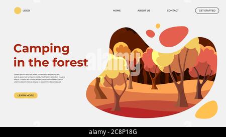 Camping im Wald Outdoor-Aktivität flache Landing Page Vektor-Vorlage Stock Vektor