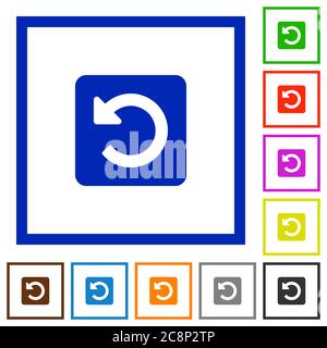 Satz von Farbe Quadrat gerahmt drehen links flache Symbole auf weißem Hintergrund Stock Vektor