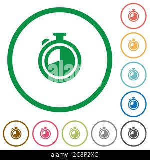 Satz von Timer-Farbe rund umrissene flache Symbole auf weißem Hintergrund Stock Vektor