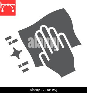 Hand mit Reinigung Serviette Glyphe Symbol, Hygiene und Desinfektion, wischen Oberfläche Zeichen Vektor-Grafiken, editierbare Strich solide Symbol, eps 10. Stock Vektor