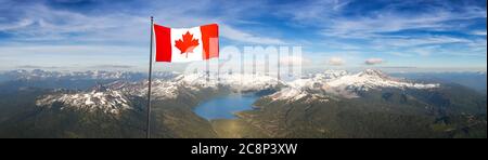 Kanadische Flagge Overlay. Luftpanoramic Blick auf Garibaldi umgeben von schönen kanadischen Berg Stockfoto