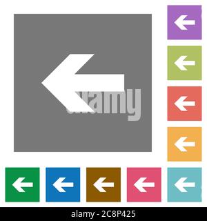 Flaches Symbol mit Pfeil nach links auf quadratischem Hintergrund. Stock Vektor