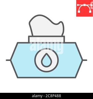 Feuchttücher Farbliniensymbol, Hygiene und Desinfektion, Wet Tissue Pack Zeichen Vektorgrafiken, editierbare Kontur gefüllt Umrisssymbol, eps 10. Stock Vektor