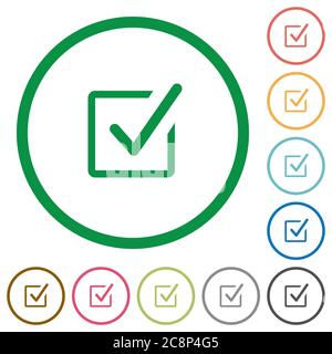 Satz von Kontrollkästchen Farbe rund umrissene flache Symbole auf weißem Hintergrund Stock Vektor