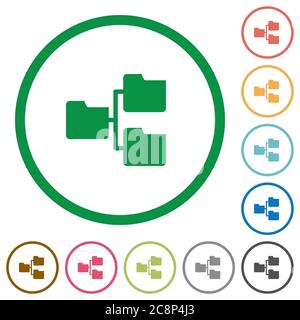 Satz freigegebener Ordner farbig umrandet flache Symbole auf weißem Hintergrund Stock Vektor