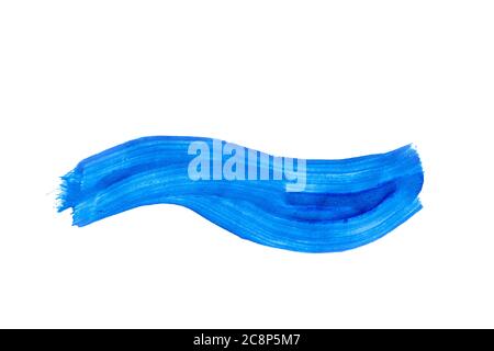 Blauer Pinselstrich mit Wasserfarbe isoliert auf weißem Hintergrund Stockfoto
