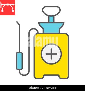 Desinfektion Drucksprüher Farblinie Symbol, Hygiene und Desinfektion, Desinfektionsmittel Kanister Zeichen Vektorgrafik, editierbare Kontur gefüllt Stock Vektor